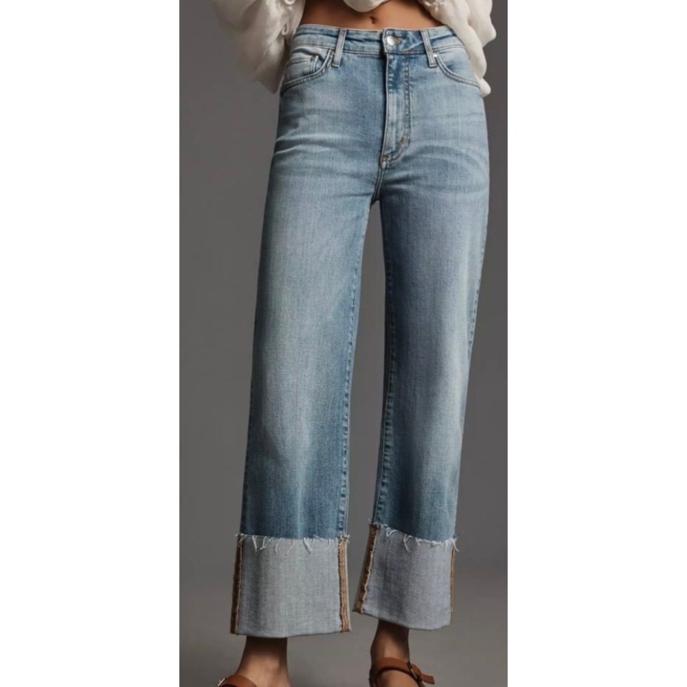 Anthropologie The Scotty Cuffed High-Rise Straight-Leg Jean by Pilcro Sz 30 - Picture 3 of 4